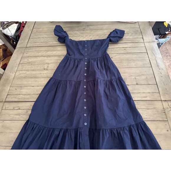 STAUD Elio Cotton Off Shoulder Midi Dress in Navy Blue Size 00 - Picture 3 of 4